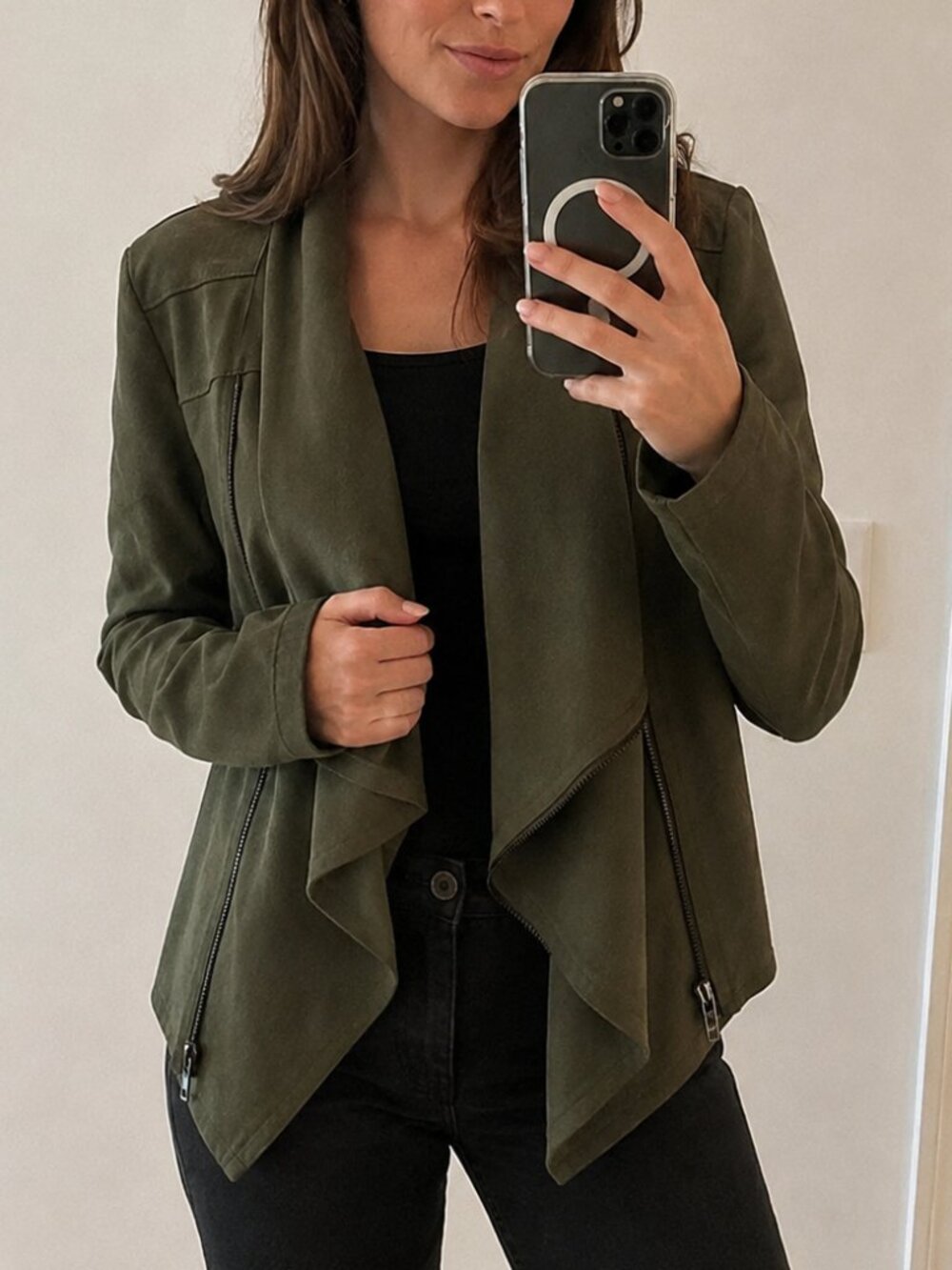 Blank NYC Women's Olive Green Faux Suede Jacket